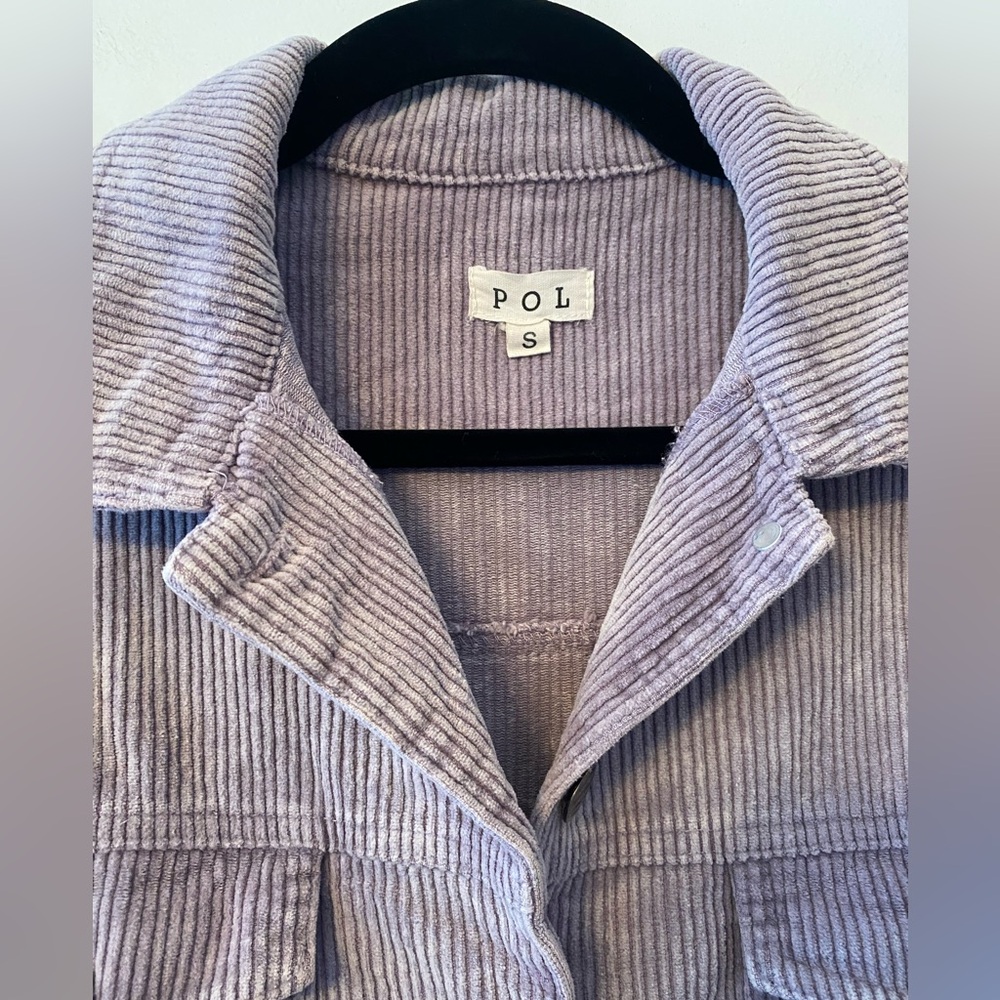 POL Clothing- Frayed Hem Corduroy Trucker Jacket Lavender - Picture 3 of 8